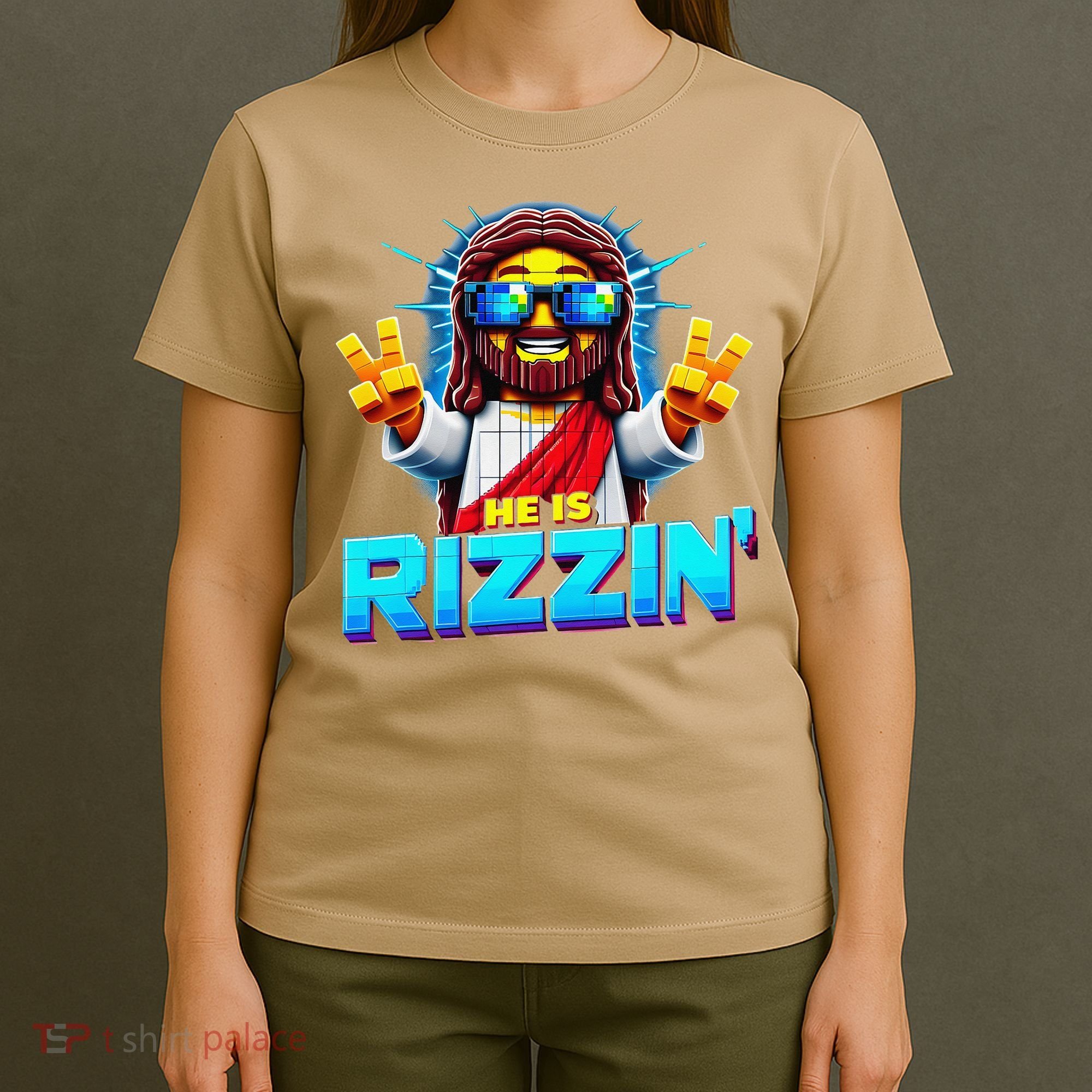 He Is Rizzen Jesus Has Rizzen Retro Christian Pixel Gaming Gift T-Shirt