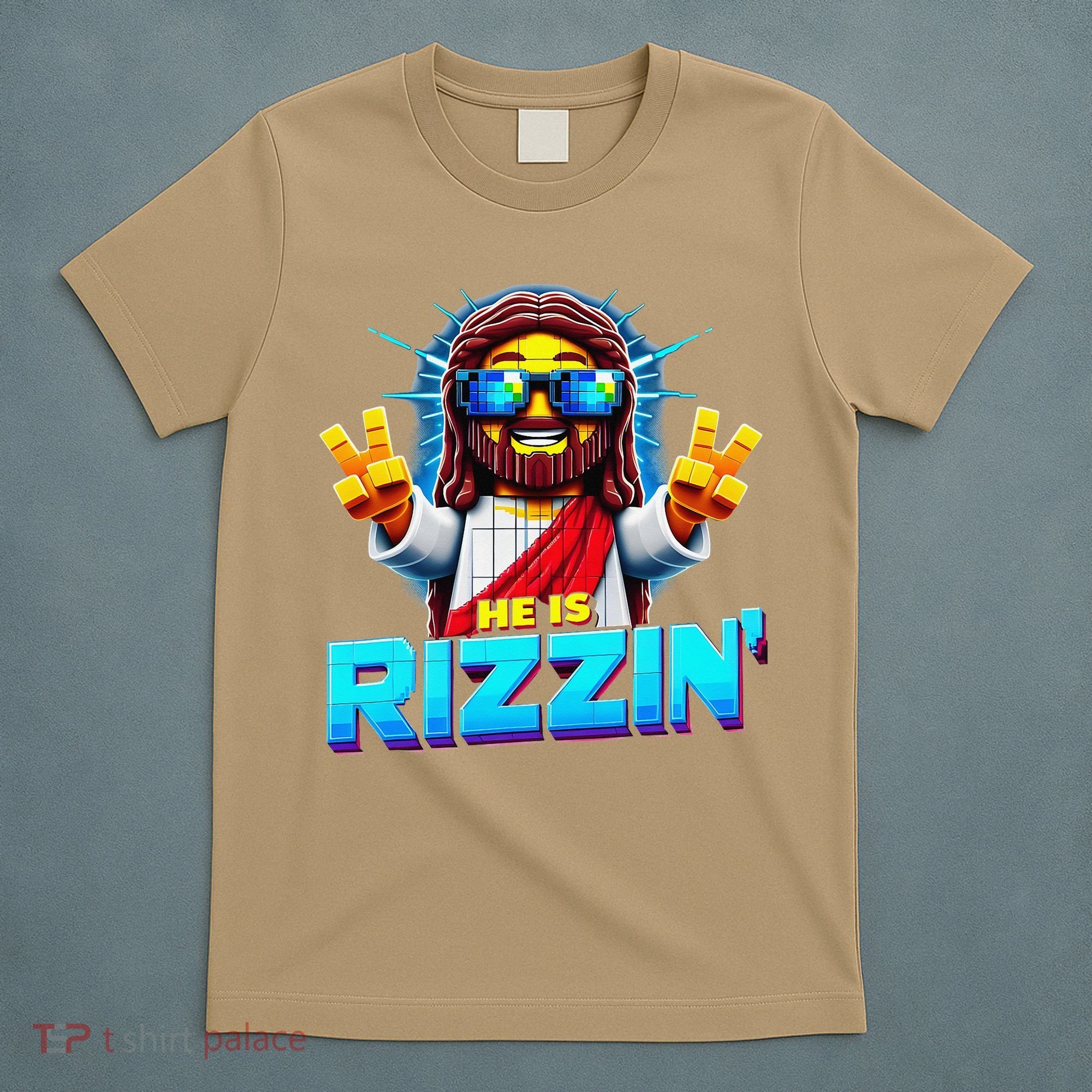 He Is Rizzen Jesus Has Rizzen Retro Christian Pixel Gaming Gift T-Shirt
