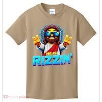He Is Rizzen Jesus Has Rizzen Retro Christian Pixel Gaming Gift Kids T-Shirt thumb 0