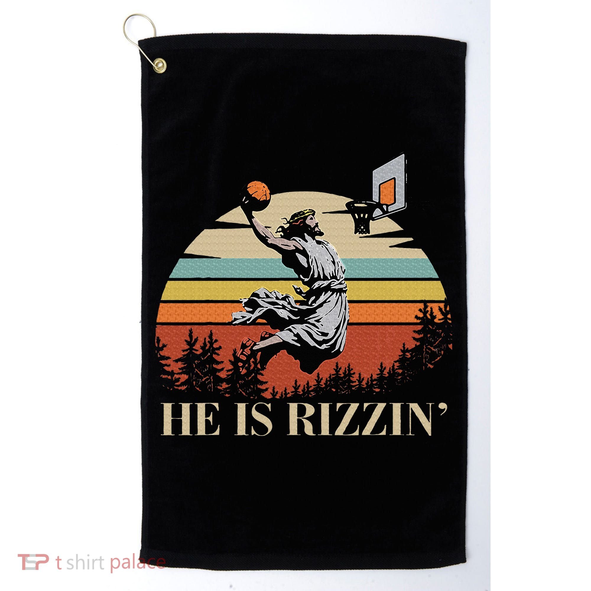 He Is Rizzin Jesus Playing Basketball Funny Easter Day Golf Towel