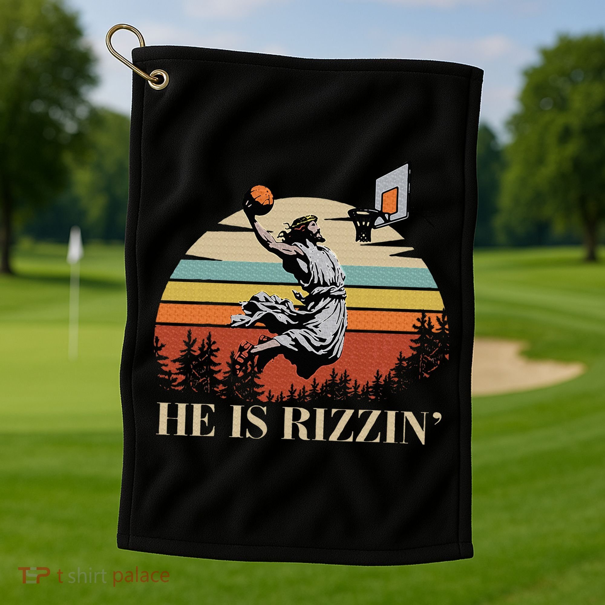 He Is Rizzin Jesus Playing Basketball Funny Easter Day Golf Towel