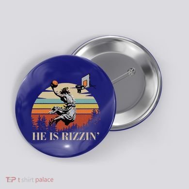He Is Rizzin Jesus Playing Basketball Funny Easter Day Button