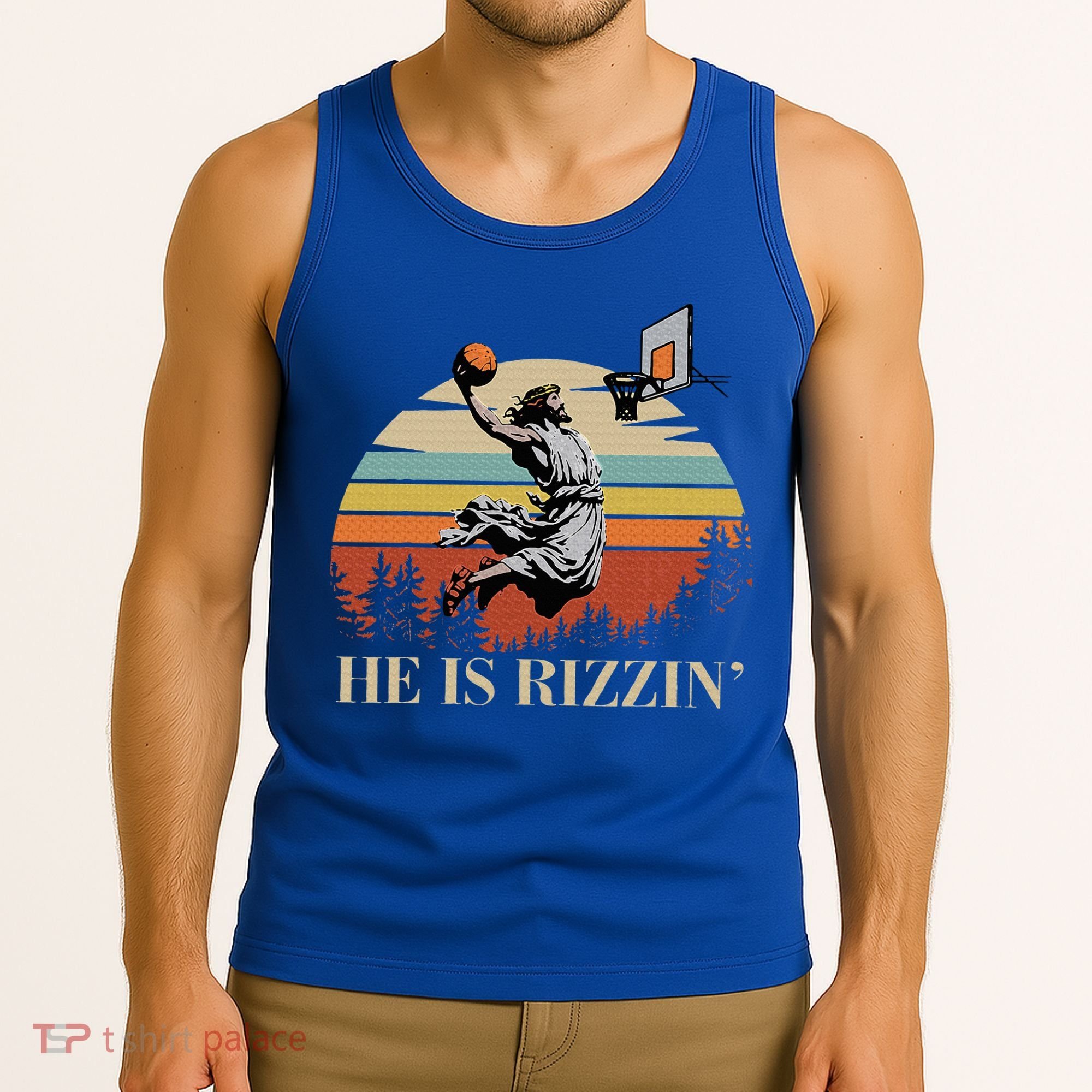 He Is Rizzin Jesus Playing Basketball Funny Easter Day Tank Top
