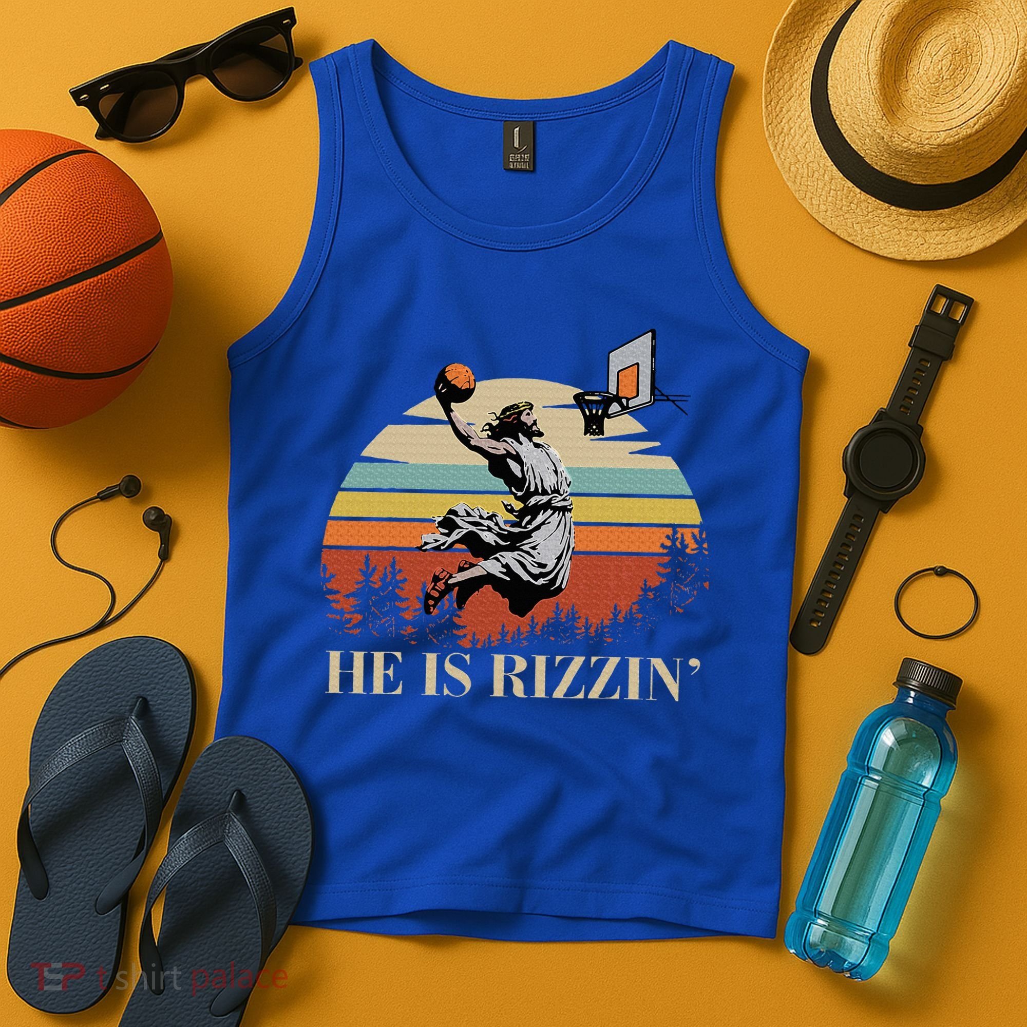 He Is Rizzin Jesus Playing Basketball Funny Easter Day Tank Top