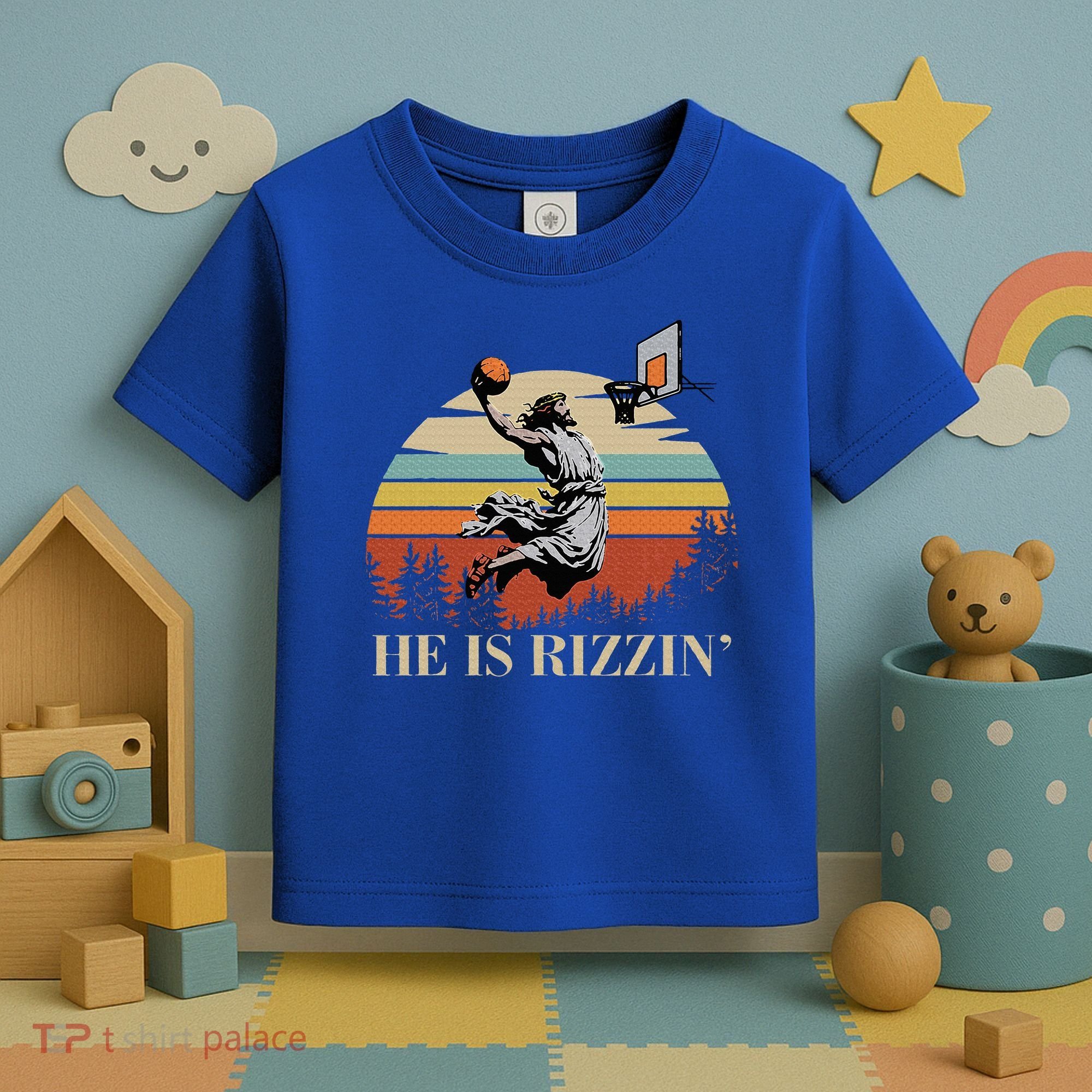 He Is Rizzin Jesus Playing Basketball Funny Easter Day Toddler T-Shirt