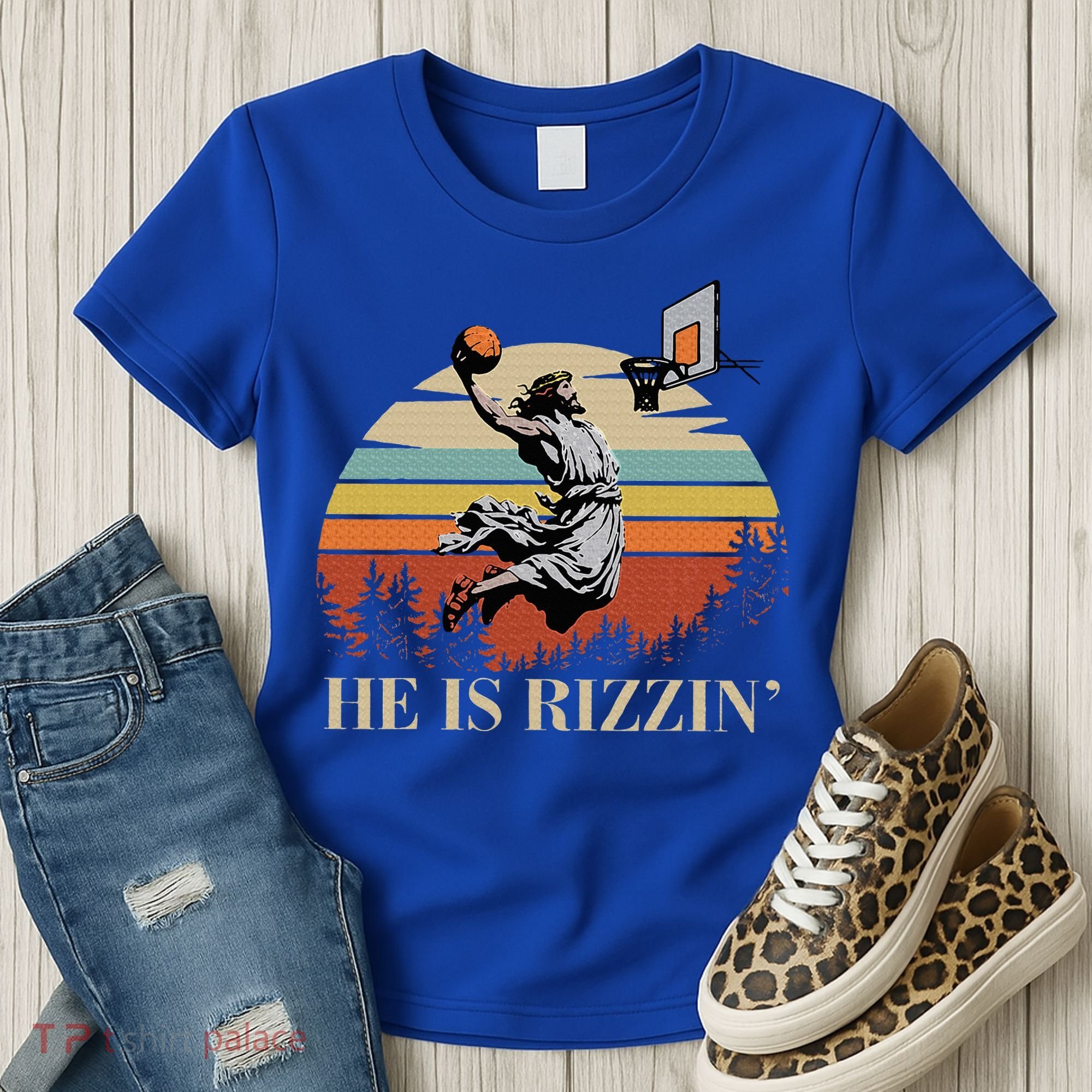 He Is Rizzin Jesus Playing Basketball Funny Easter Day Women's T-Shirt