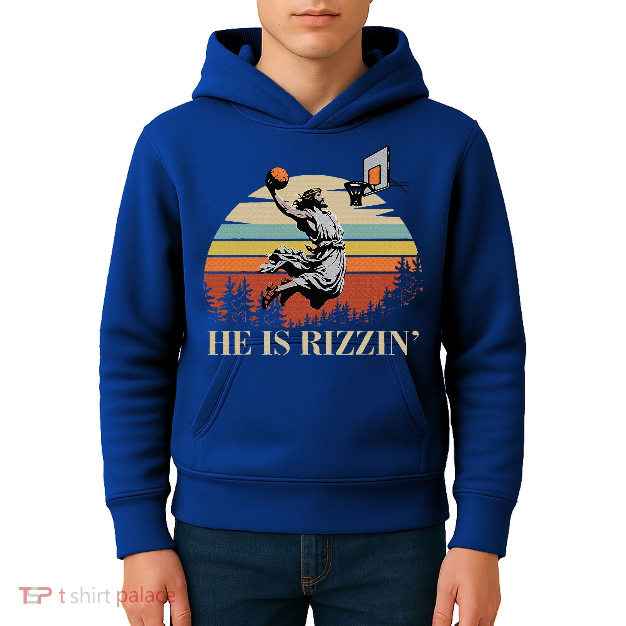 He Is Rizzin Jesus Playing Basketball Funny Easter Day Kids Hoodie