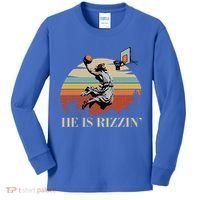 He Is Rizzin Jesus Playing Basketball Funny Easter Day Kids Long Sleeve Shirt thumb 0