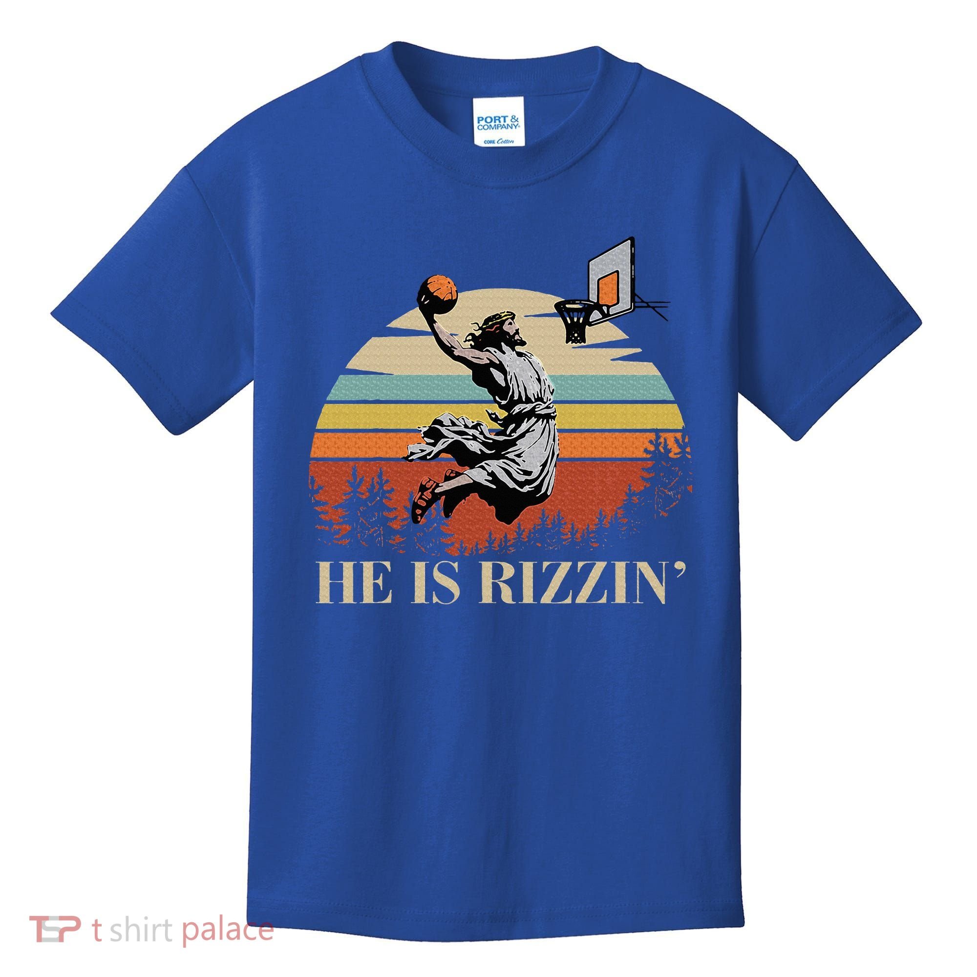 He Is Rizzin Jesus Playing Basketball Funny Easter Day Kids T-Shirt