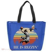 He Is Rizzin Jesus Playing Basketball Funny Easter Day Tote Bag thumb 0