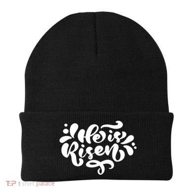He Is Risen Easter Quote Beanie