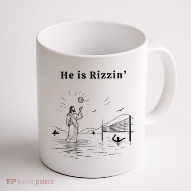 He Is Rizzin Jesus Volleyball Coffee Mug back