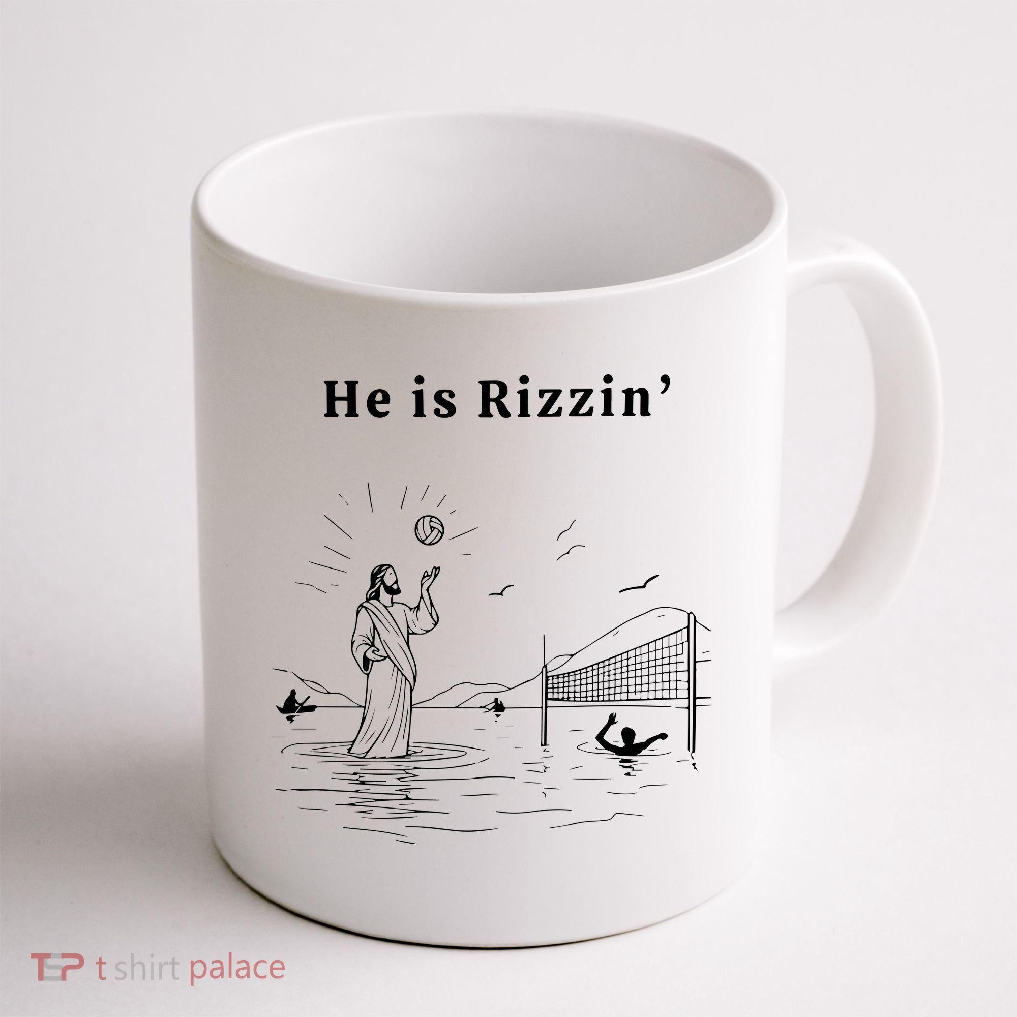 He Is Rizzin Jesus Volleyball Coffee Mug