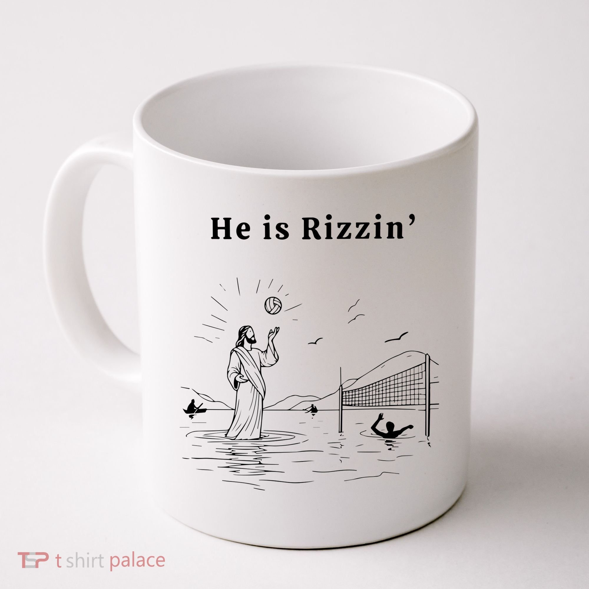 He Is Rizzin Jesus Volleyball Coffee Mug
