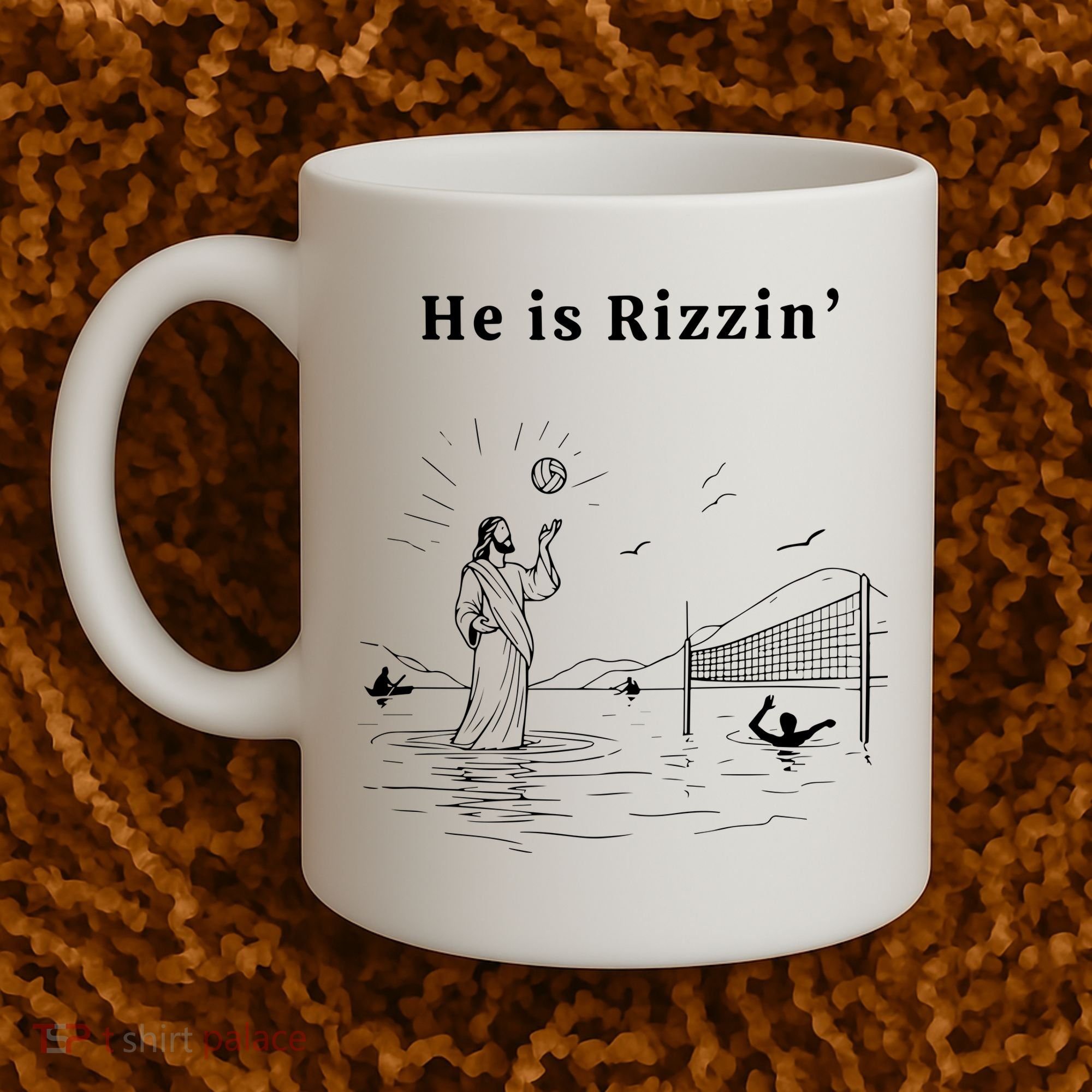He Is Rizzin Jesus Volleyball Coffee Mug