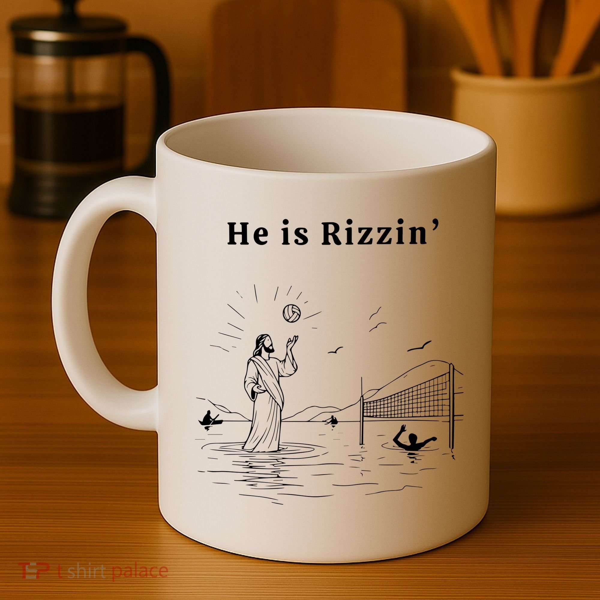 He Is Rizzin Jesus Volleyball Coffee Mug
