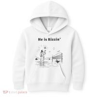 He Is Rizzin Jesus Volleyball Kids Hoodie thumb 0
