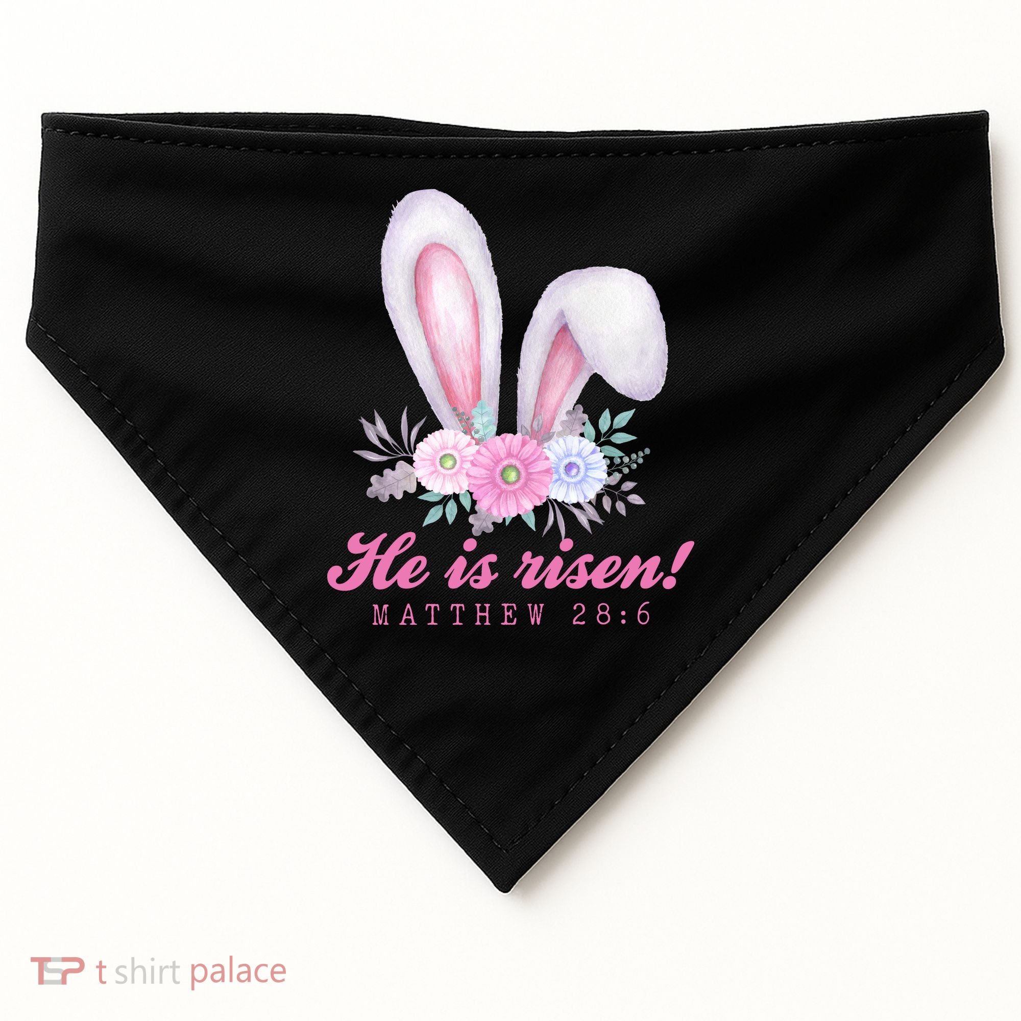 He Is Risen Easter Sunday Bunny Floral USA-Made Doggie Bandana