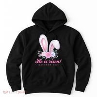 He Is Risen Easter Sunday Bunny Floral Hoodie thumb 0