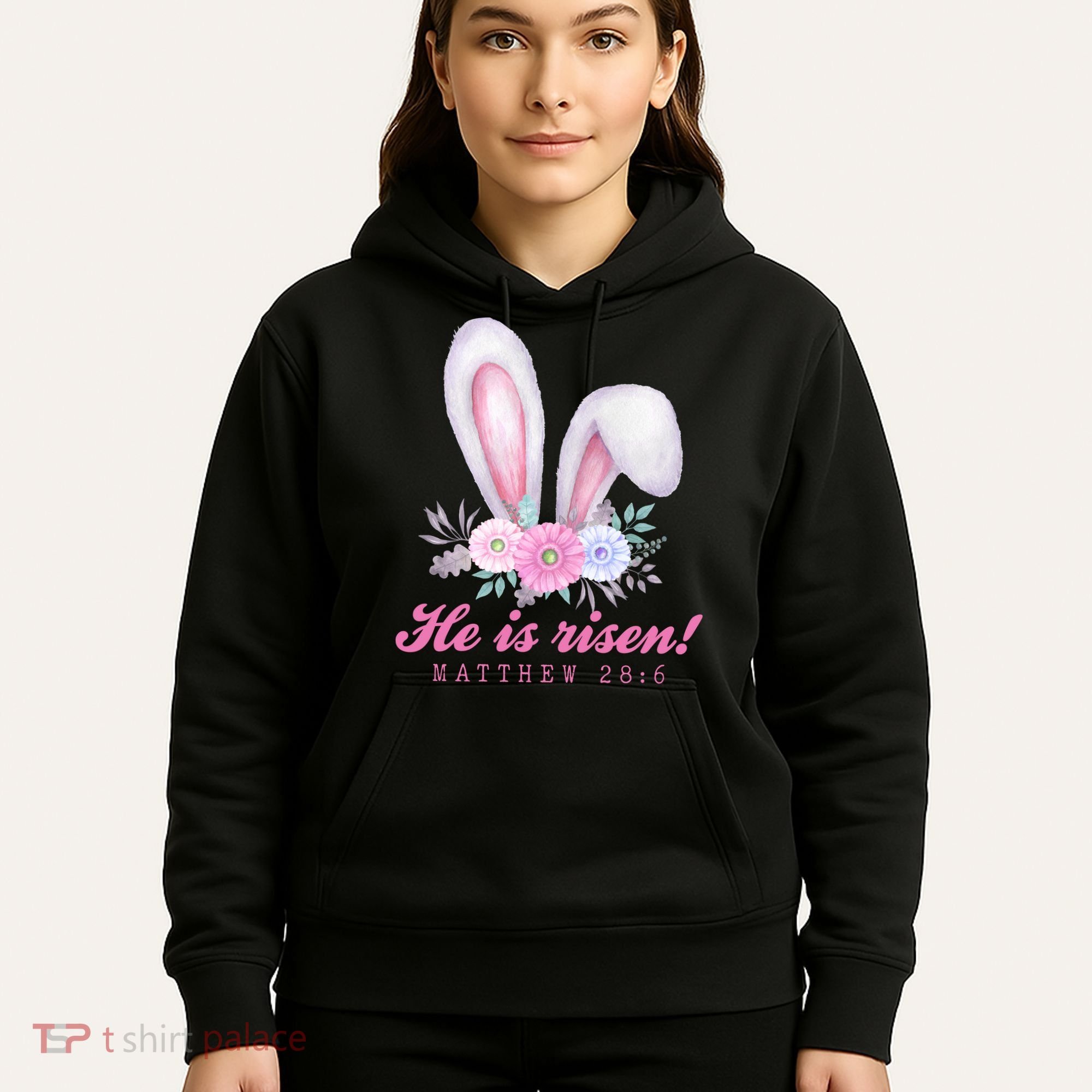 He Is Risen Easter Sunday Bunny Floral Hoodie