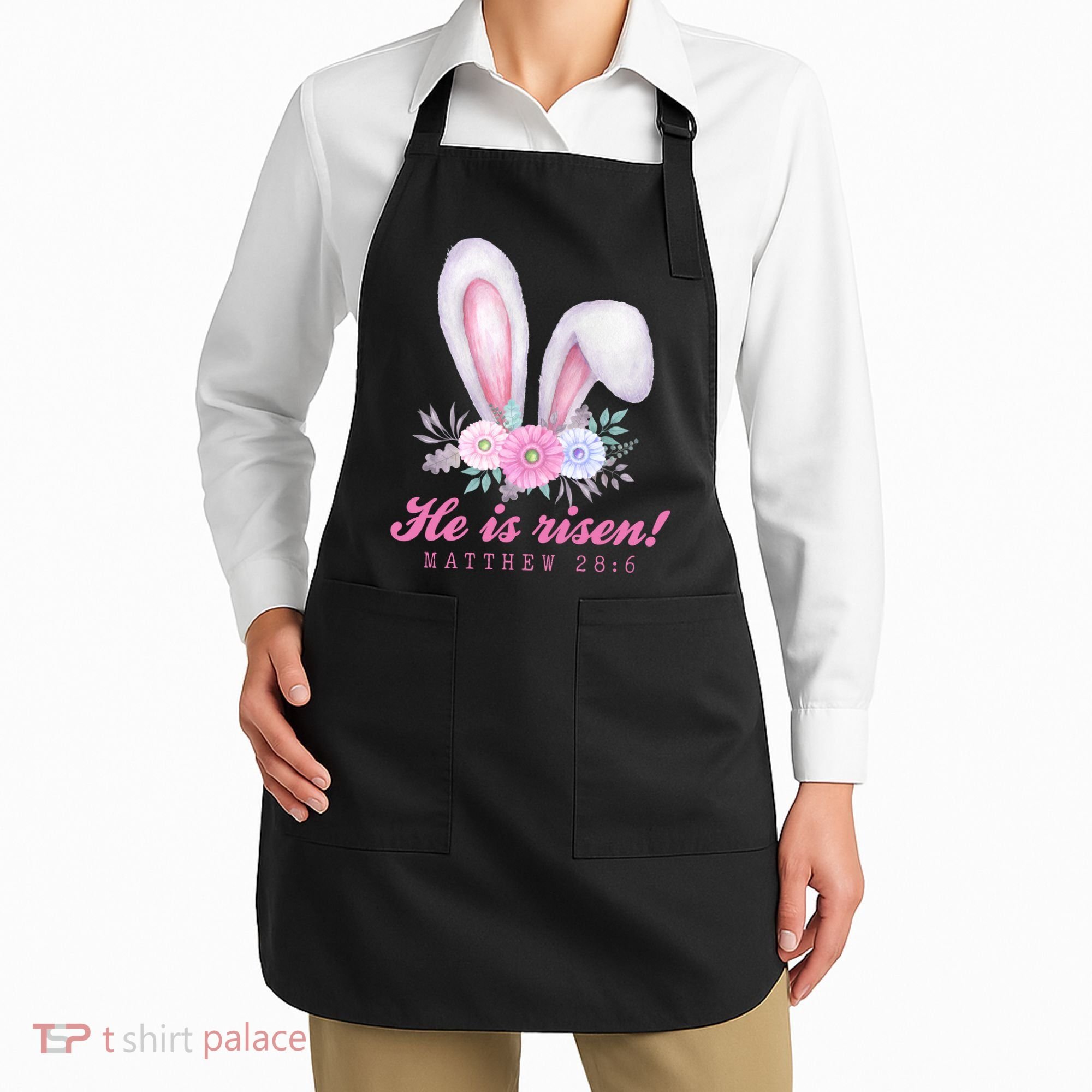He Is Risen Easter Sunday Bunny Floral Apron