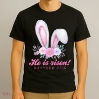 He Is Risen Easter Sunday Bunny Floral T-Shirt thumb 3