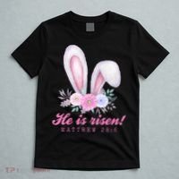 He Is Risen Easter Sunday Bunny Floral T-Shirt thumb 5