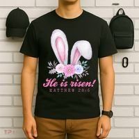He Is Risen Easter Sunday Bunny Floral T-Shirt thumb 6