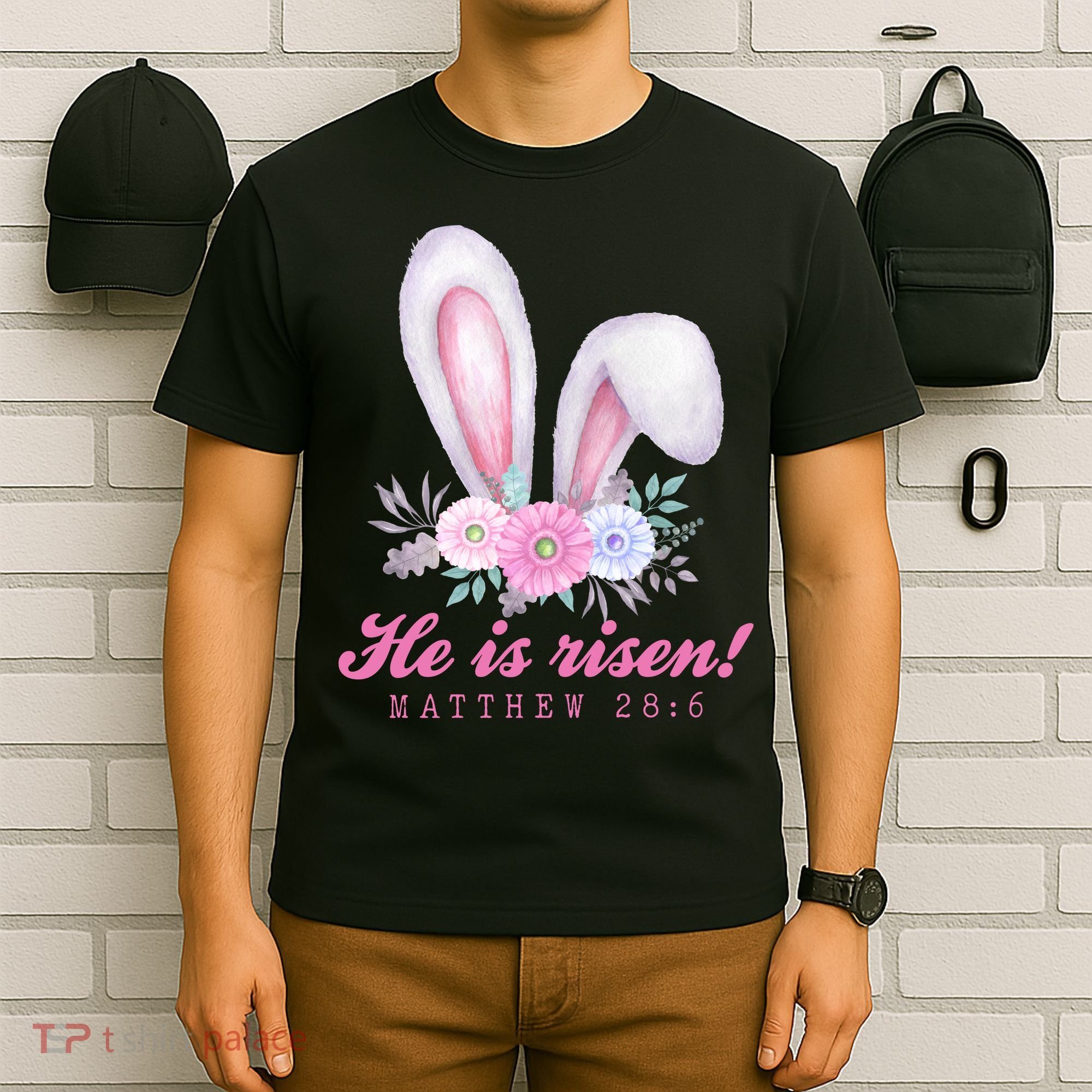 He Is Risen Easter Sunday Bunny Floral T-Shirt