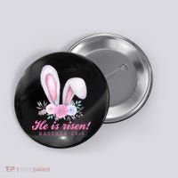 He Is Risen Easter Sunday Bunny Floral Button thumb 0