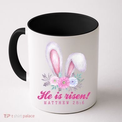He Is Risen Easter Sunday Bunny Floral Coffee Mug