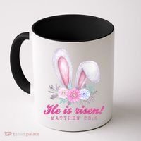 He Is Risen Easter Sunday Bunny Floral Coffee Mug thumb 0