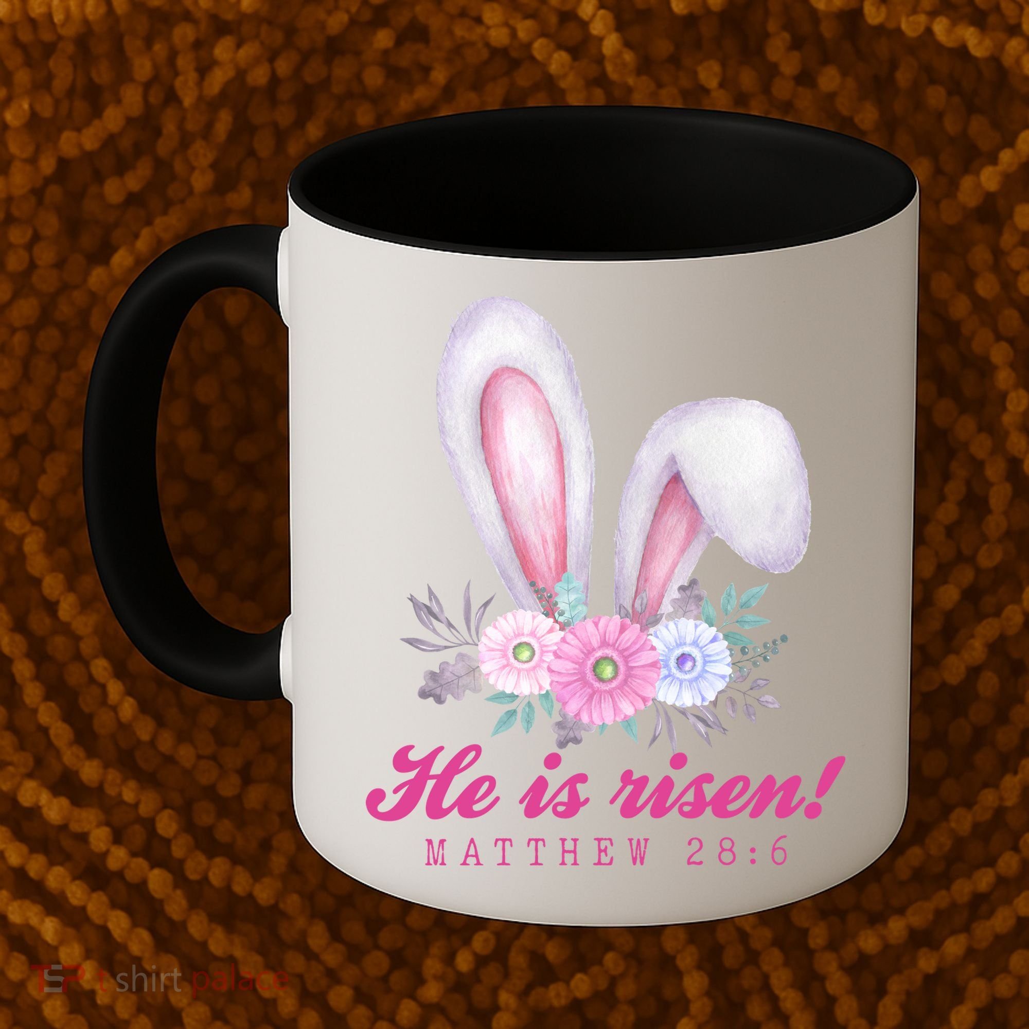 He Is Risen Easter Sunday Bunny Floral Coffee Mug
