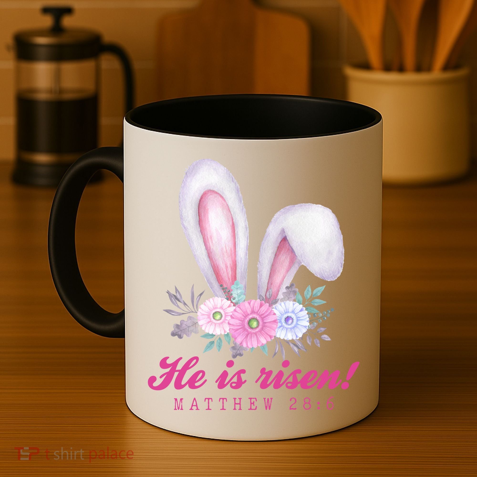 He Is Risen Easter Sunday Bunny Floral Coffee Mug