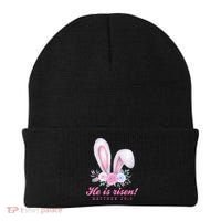 He Is Risen Easter Sunday Bunny Floral Beanie thumb 0