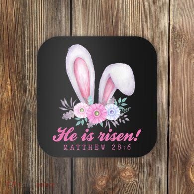 He Is Risen Easter Sunday Bunny Floral Coaster