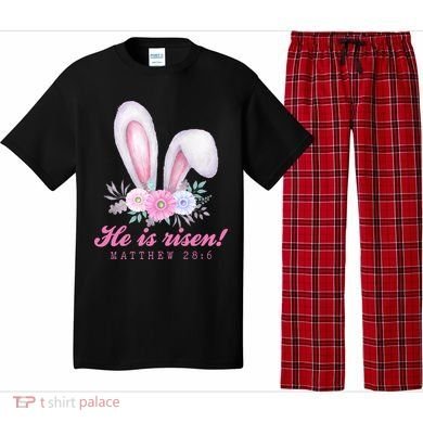 He Is Risen Easter Sunday Bunny Floral Pajama Set