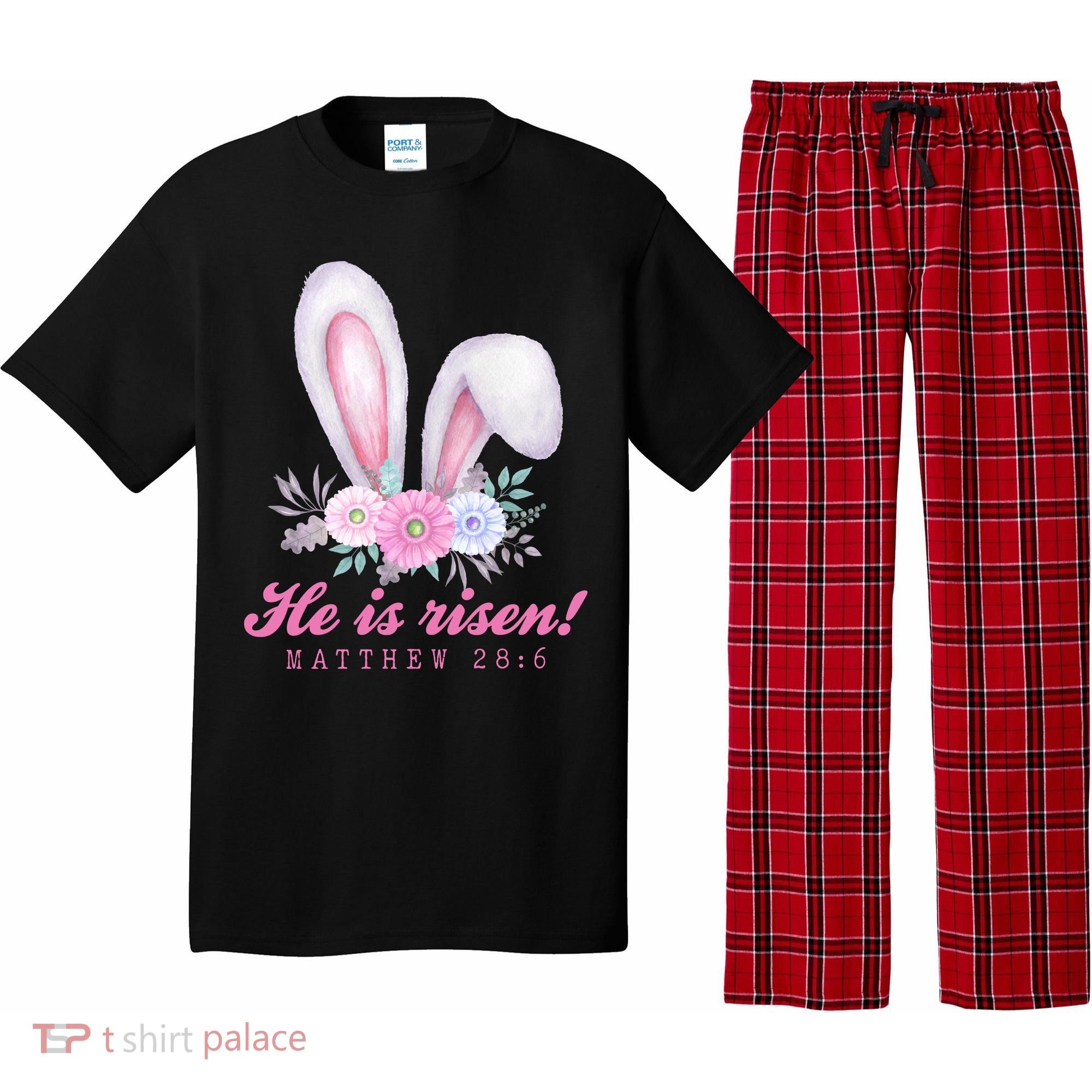 He Is Risen Easter Sunday Bunny Floral Pajama Set