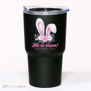 He Is Risen Easter Sunday Bunny Floral Tumbler