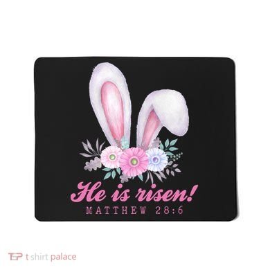 He Is Risen Easter Sunday Bunny Floral Mousepad