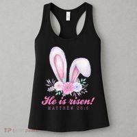 He Is Risen Easter Sunday Bunny Floral Women's Tank Top thumb 3