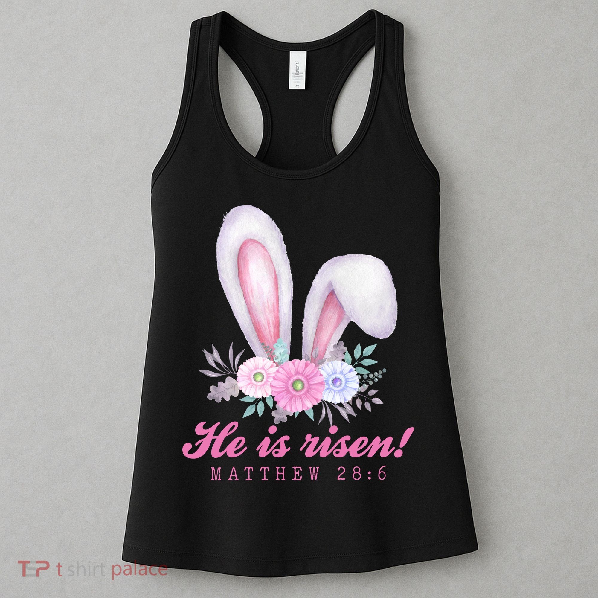 He Is Risen Easter Sunday Bunny Floral Women's Tank Top