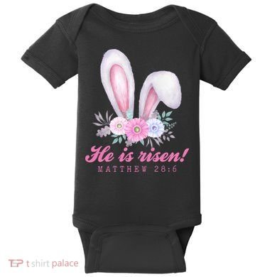 He Is Risen Easter Sunday Bunny Floral Baby Bodysuit