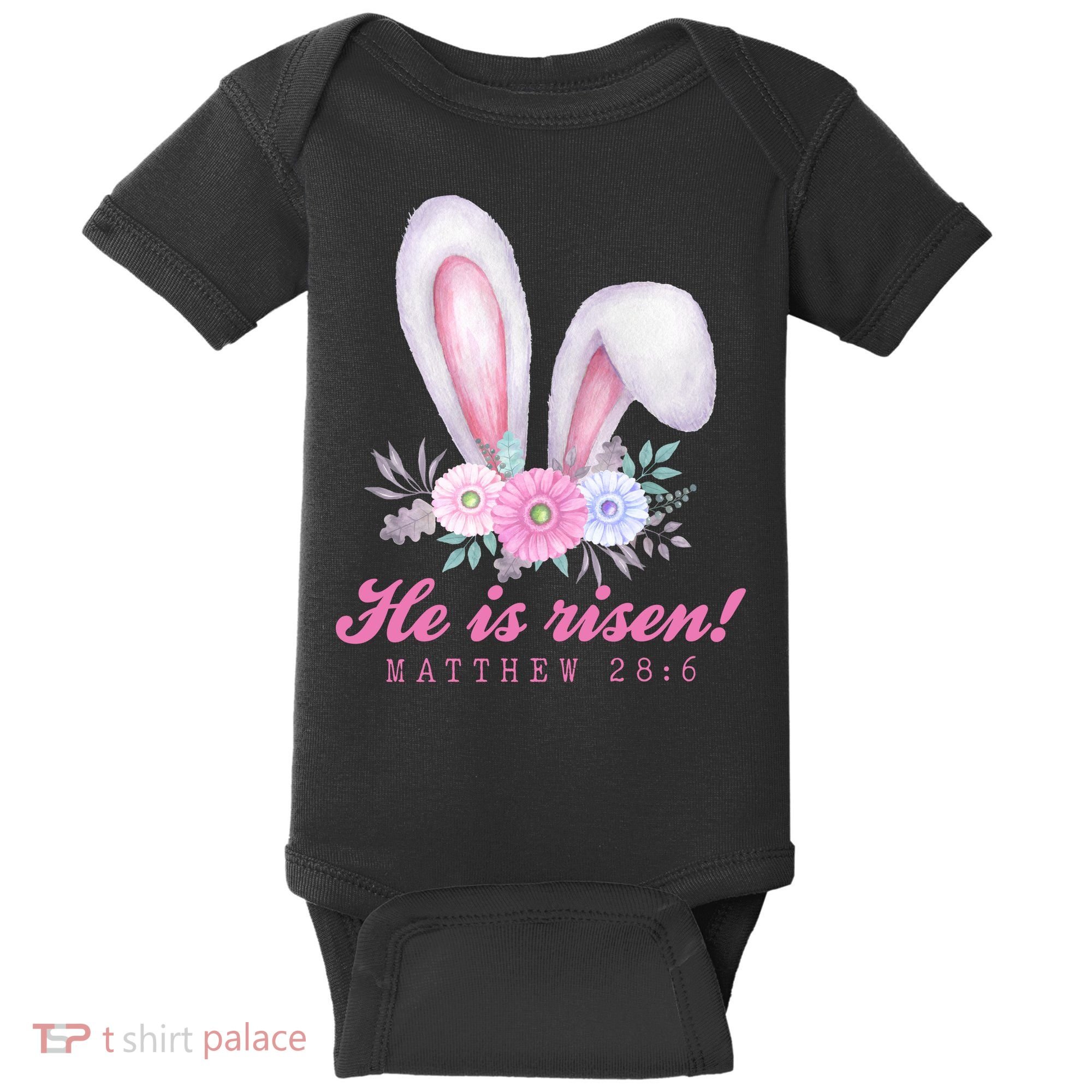 He Is Risen Easter Sunday Bunny Floral Baby Bodysuit