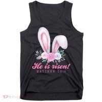He Is Risen Easter Sunday Bunny Floral Tank Top thumb 0