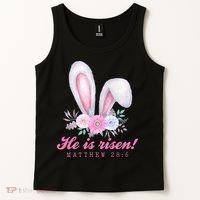 He Is Risen Easter Sunday Bunny Floral Tank Top thumb 2
