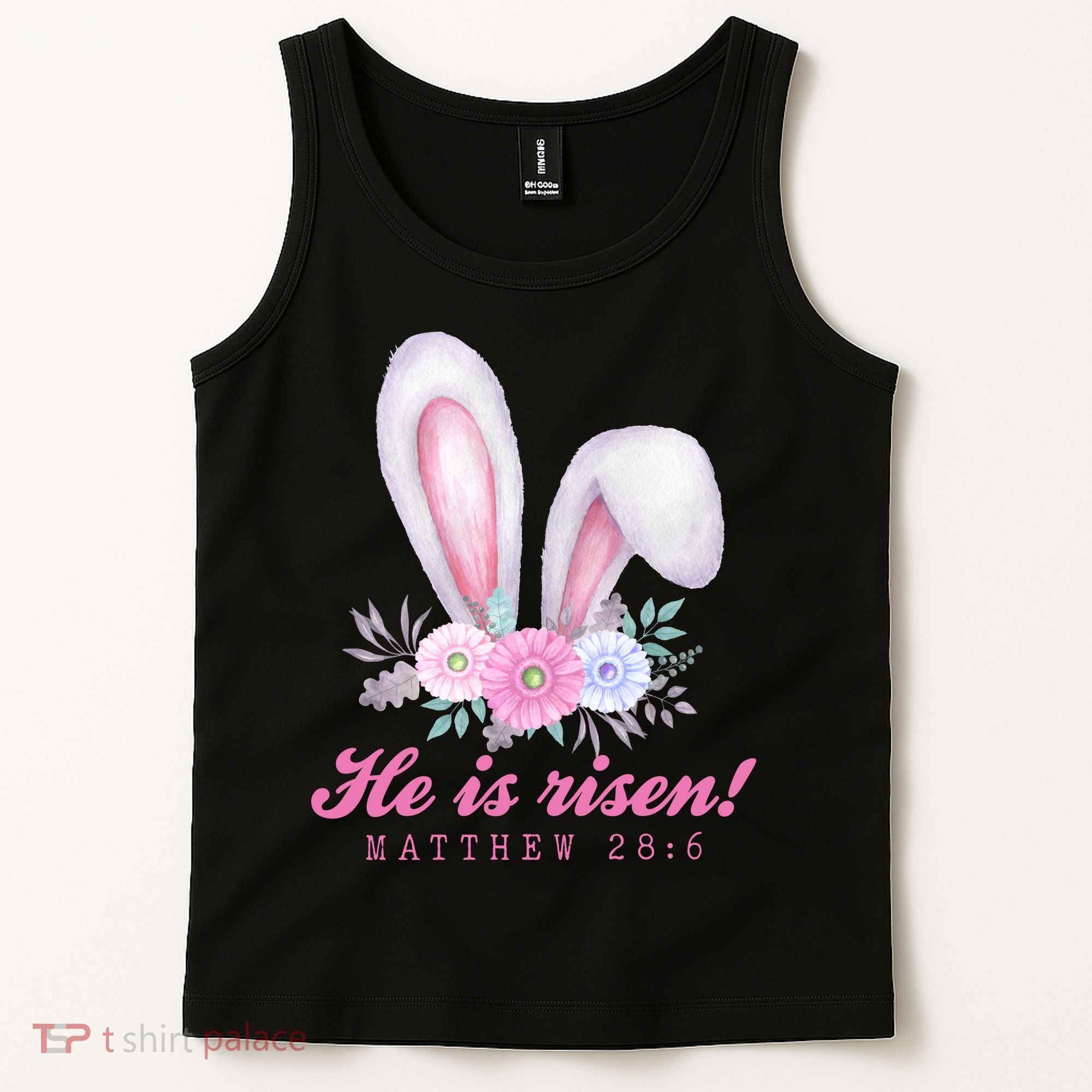 He Is Risen Easter Sunday Bunny Floral Tank Top