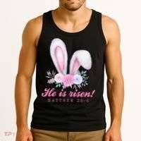 He Is Risen Easter Sunday Bunny Floral Tank Top thumb 3