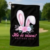 He Is Risen Easter Sunday Bunny Floral Golf Towel thumb 1