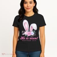 He Is Risen Easter Sunday Bunny Floral Women's T-Shirt thumb 4